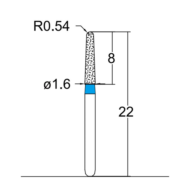 Conical, Dome End 1.6 mm Dia Medium Grit Diamond Bur 5 per pack. 194.16M7