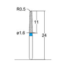 Conical, Dome End 1.6 mm Dia. Medium Grit Diamond Bur 5 per pack. 194.16M8
