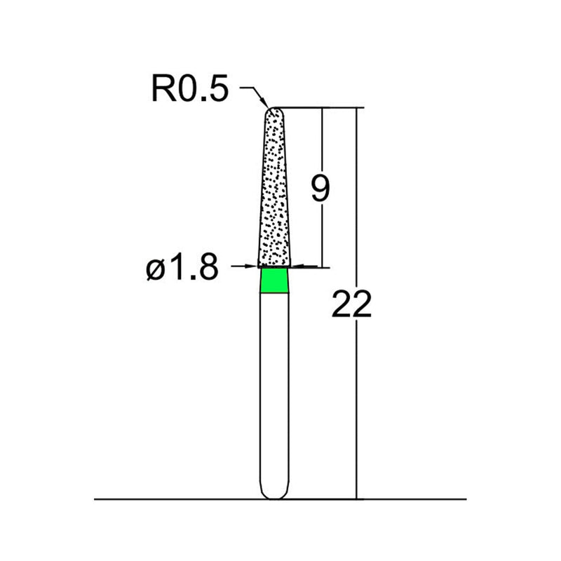 Conical, Dome End 1.8 mm Dia. Coarse Grit Diamond Bur 5 per pack. 194.18C5