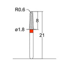 Conical, Dome End 1.8 mm Dia. Fine Grit Diamond Bur 5 per pack. 194.18F2
