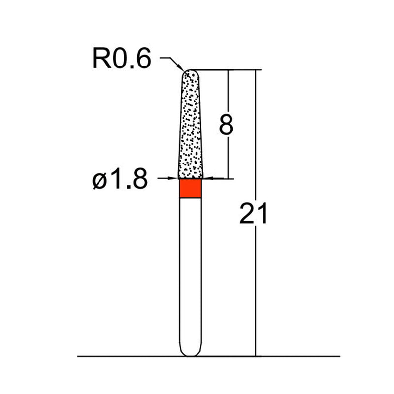 Conical, Dome End 1.8 mm Dia. Fine Grit Diamond Bur 5 per pack. 194.18F2
