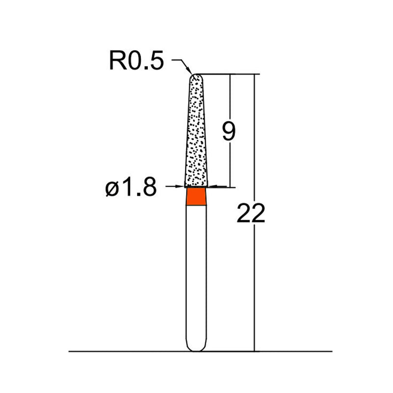 Conical, Dome End 1.8 mm Dia. Fine Grit Diamond Bur 5 per pack. 194.18F5