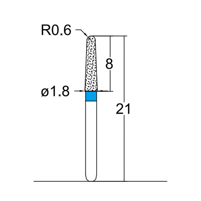 Conical, Dome End 1.8 mm Dia. Medium Grit Diamond Bur 5 per pack. 194.18M2