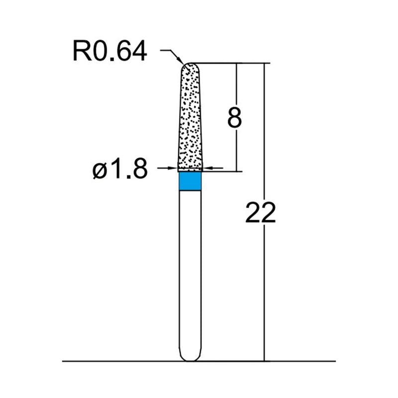Conical, Dome End 1.8 mm Dia. Medium Grit Diamond Bur 5 per pack. 194.18M3