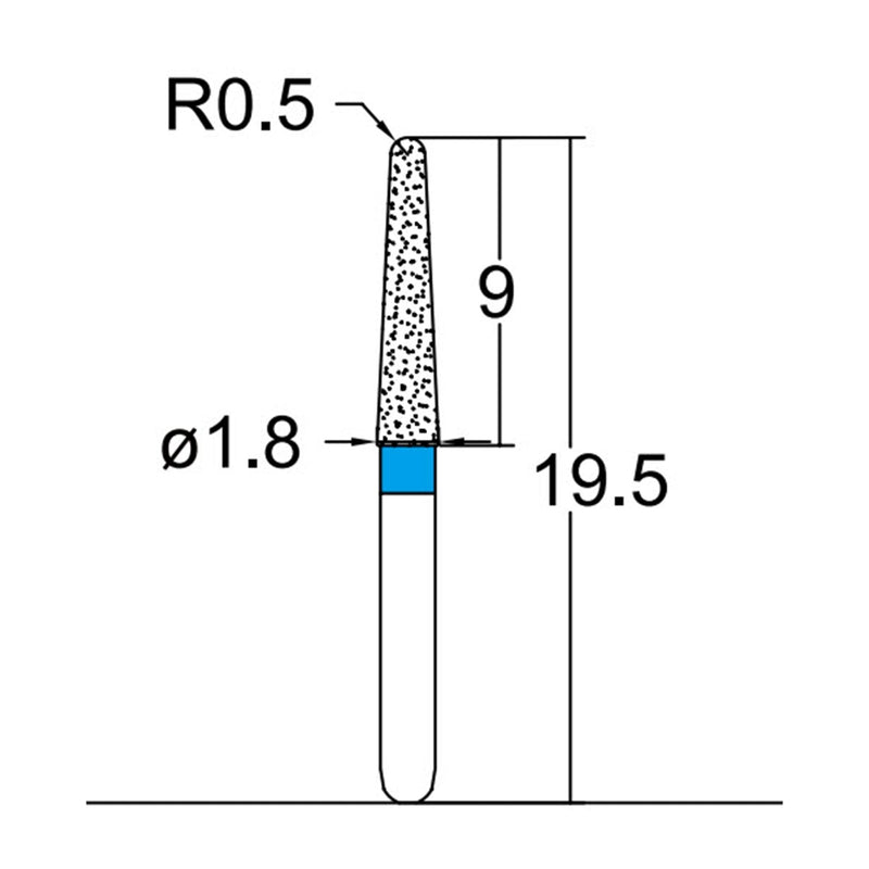 Conical, Dome End 1.8 mm Dia. Medium Grit Diamond Bur 5 per pack. 194.18M5S