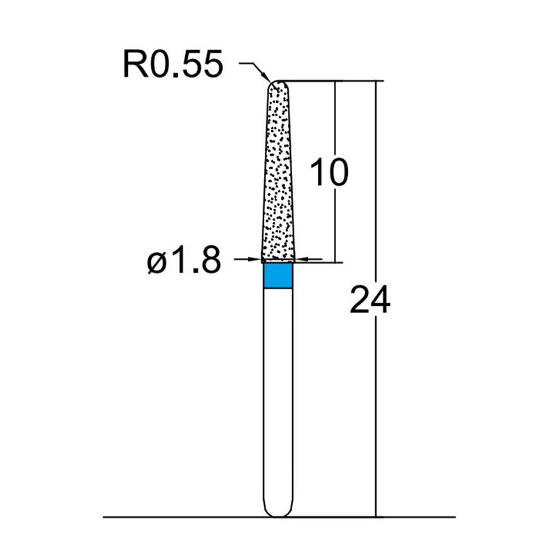 Conical, Dome End 1.8 mm Dia. Medium Grit Diamond Bur 5 per pack. 194.18M6