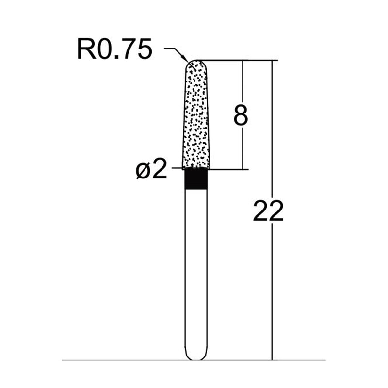Conical, Dome End 2 mm Dia. Extra Coarse Grit Diamond Bur 5 per pack. 194.20EC2
