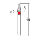 Conical, Dome End 2 mm Dia. Fine Grit Diamond Bur 5 per pack. 194.20F1