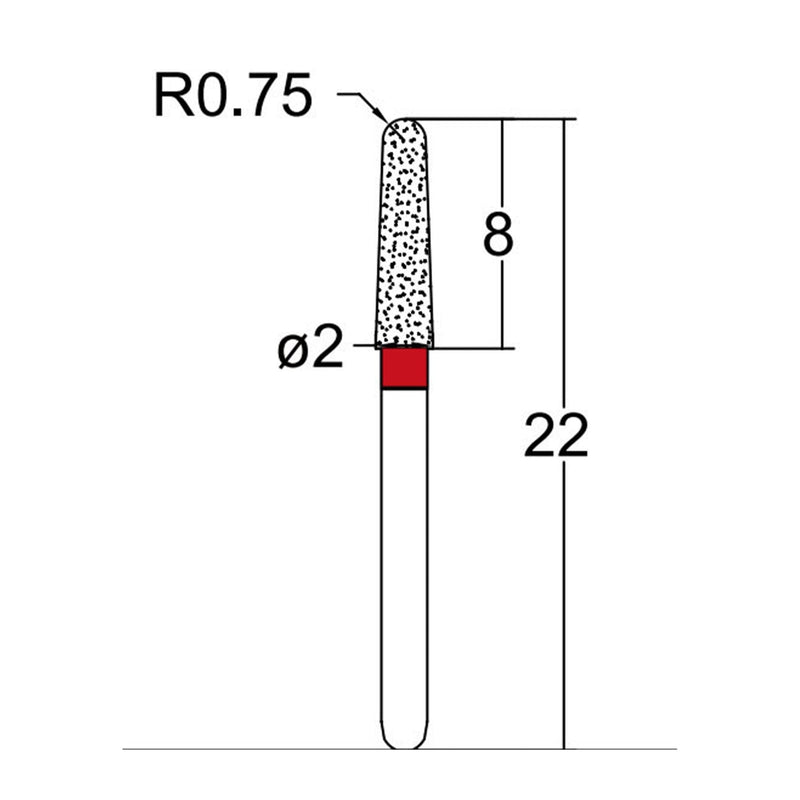 Conical, Dome End 2 mm Dia. Fine Grit Diamond Bur 5 per pack. 194.20F2