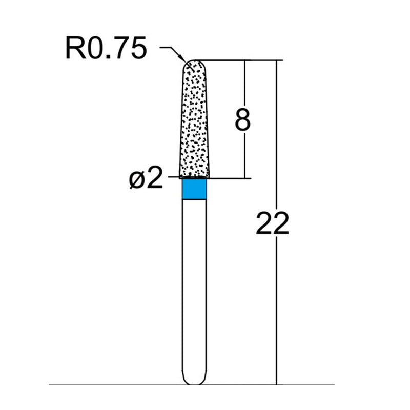 Conical, Dome End 2 mm Dia. Medium Grit Diamond Bur 5 per pack. 194.20M2