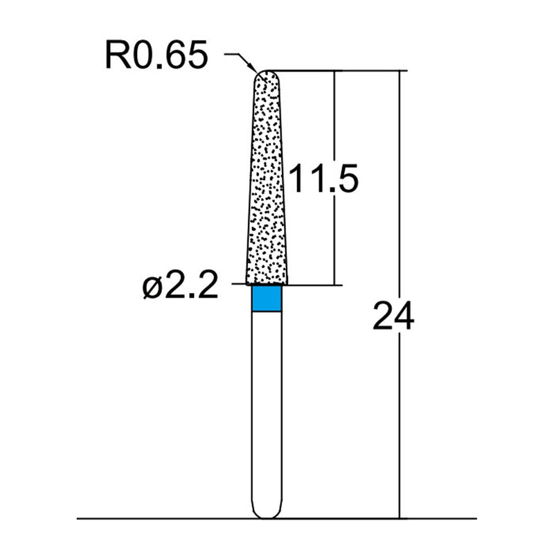 Conical, Dome End 2.2 mm Dia. Medium Grit Diamond Bur 5 per pack. 194.22M1