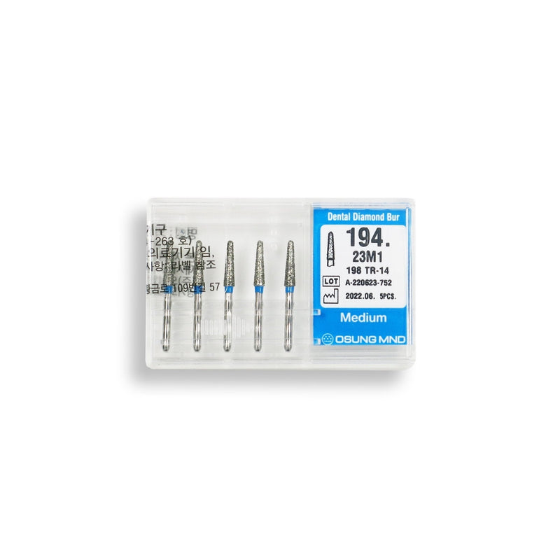 Conical, Dome End 2.3 mm Dia. Medium Grit Diamond Bur 5 per pack. 194.23M1