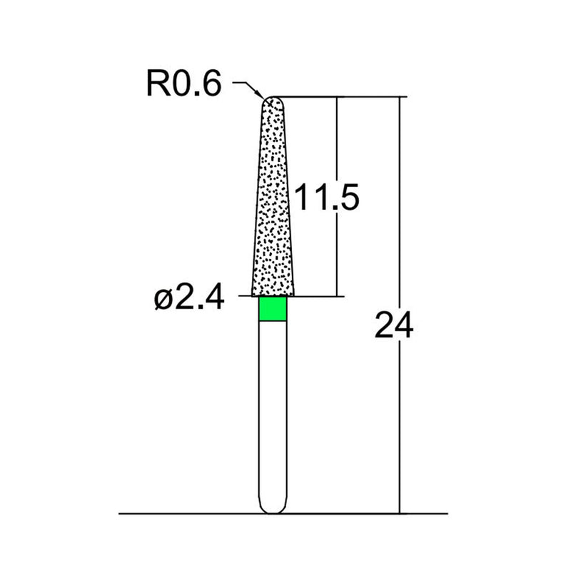 Conical, Dome End 2.4 mm Dia. Coarse Grit Diamond Bur 5 per pack. 194.24C1