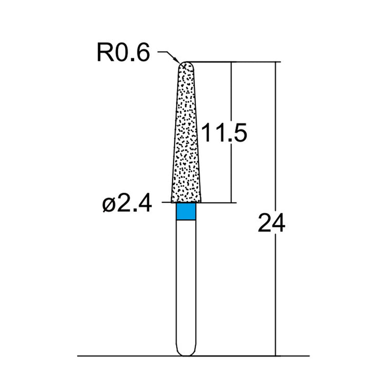 Conical, Dome End 2.4 mm Dia. Medium Grit Diamond Bur 5 per pack. 194.24M1