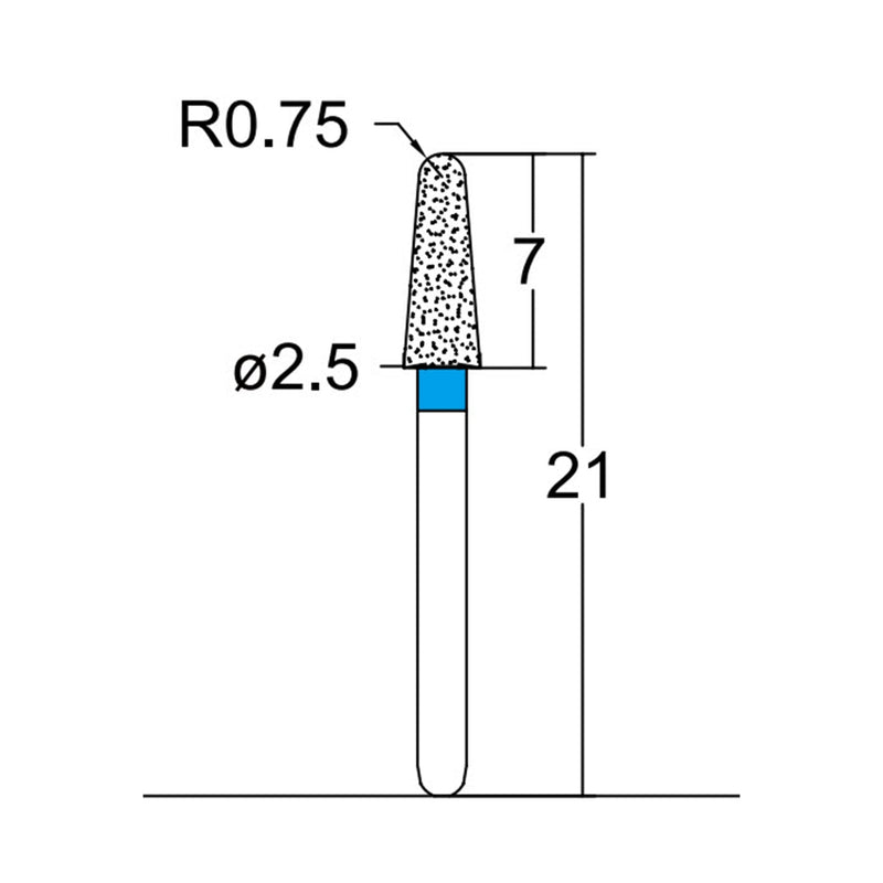 Conical, Dome End 2.5 mm Dia. Medium Grit Diamond Bur 5 per pack. 194.25M1