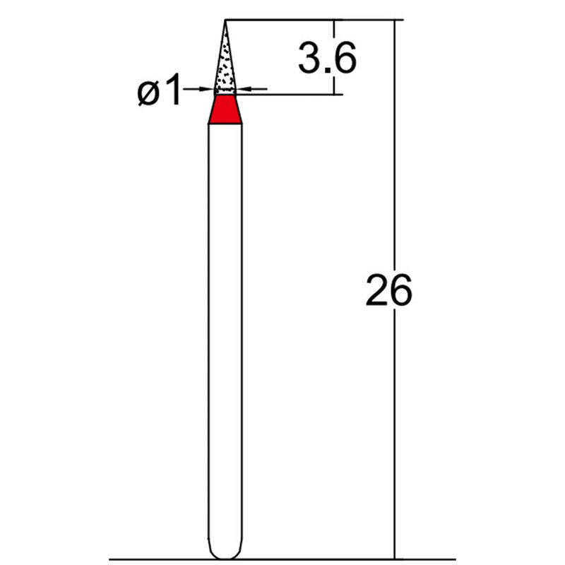 Conical Pointed 1 mm Dia. Fine Grit Diamond Bur 5 per pack. 159.10F1
