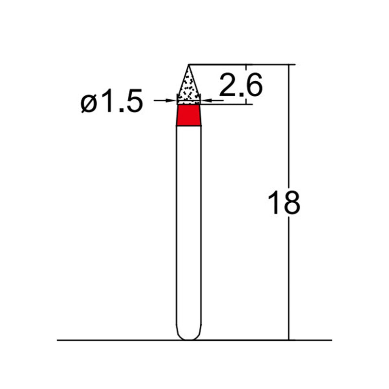 Conical Pointed 1.5 mm Dia. Fine Grit Diamond Bur 5 per pack. 159.15F1