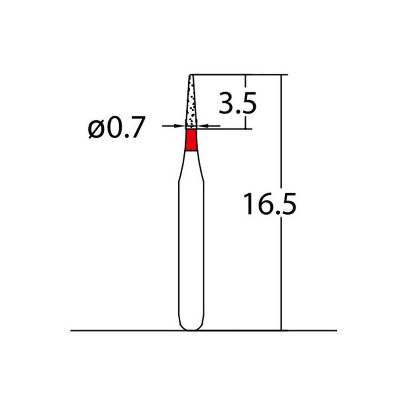 Conical Pointed, Slender 0.7 mm Dia. Fine Grit Diamond Bur 5 per pack. 164.7F1