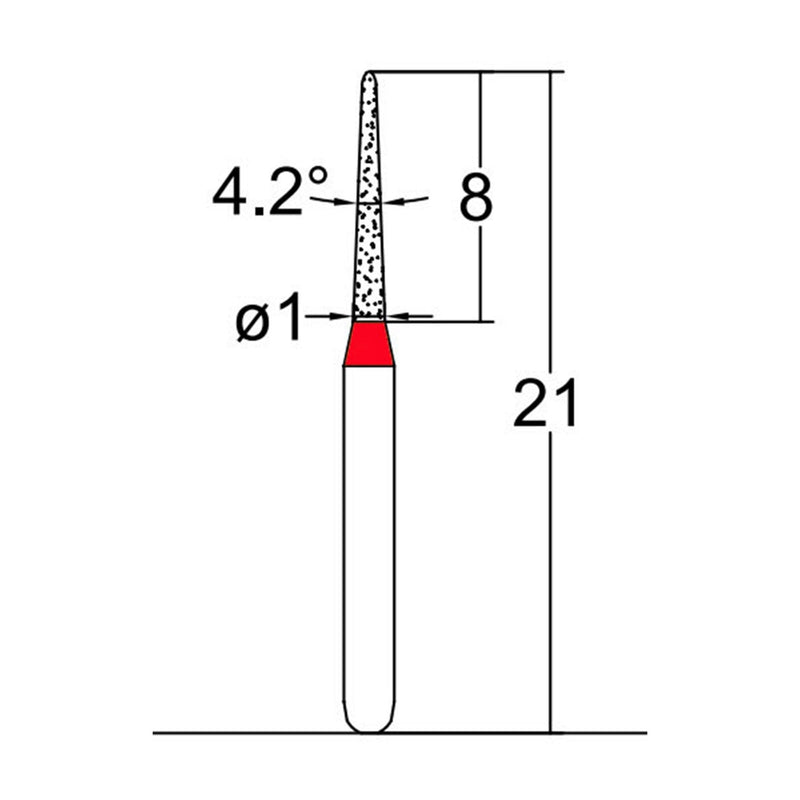 Conical Pointed, Slender 1 mm Dia. Fine Grit Diamond Bur 5 per pack. 164.10F2
