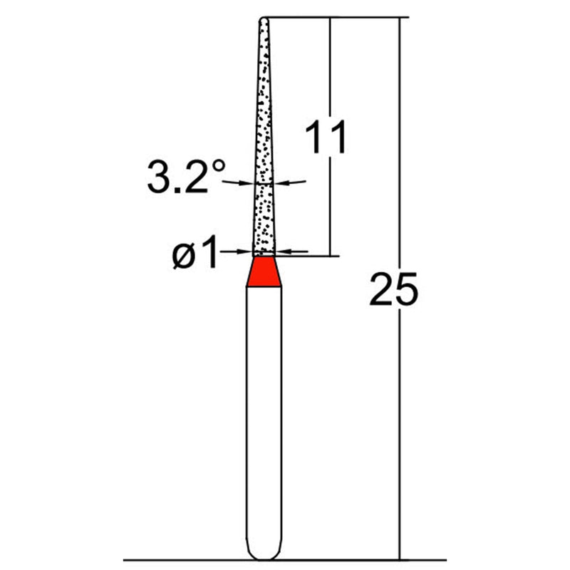 Conical Pointed, Slender 1 mm Dia. Fine Grit Diamond Bur 5 per pack. 164.10F4