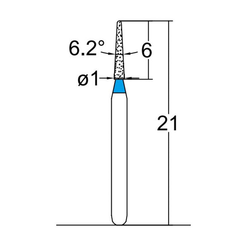Conical Pointed, Slender 1 mm Dia. Medium Grit Diamond Bur 5 per pack. 164.10M1