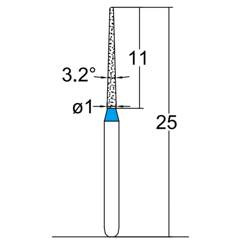 Conical Pointed, Slender 1 mm Dia. Medium Grit Diamond Bur 5 per pack. 164.10M4