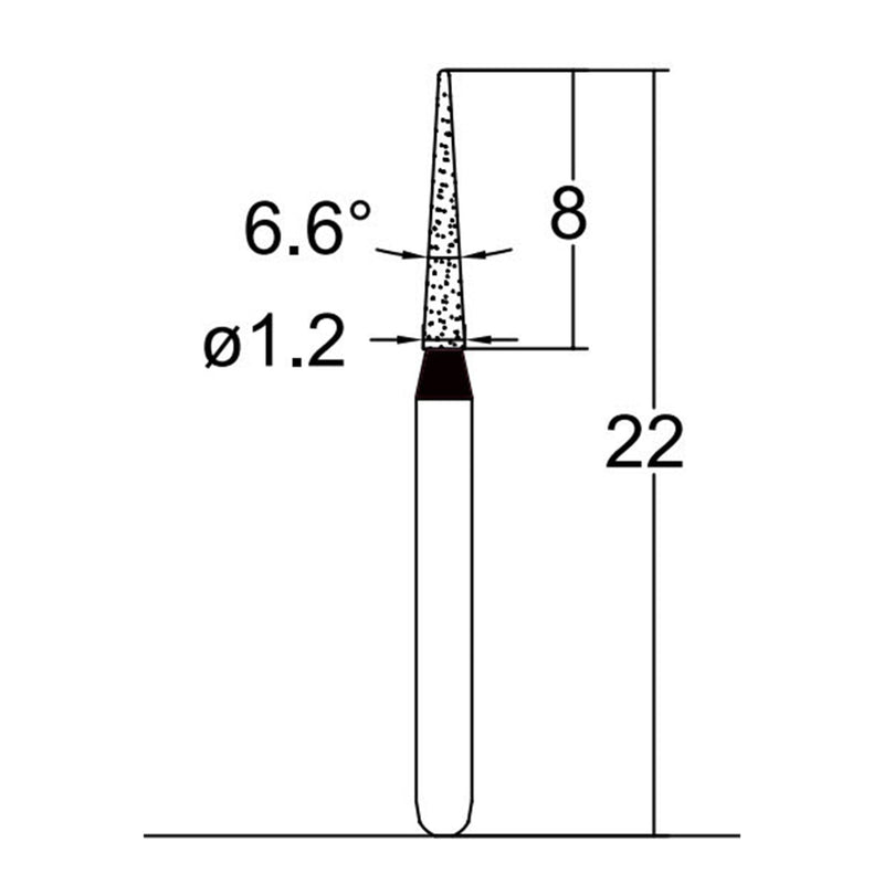 Conical Pointed, Slender 1.2 mm Dia. Extra Coarse Grit Diamond Bur 5 per pack. 164.12EC2