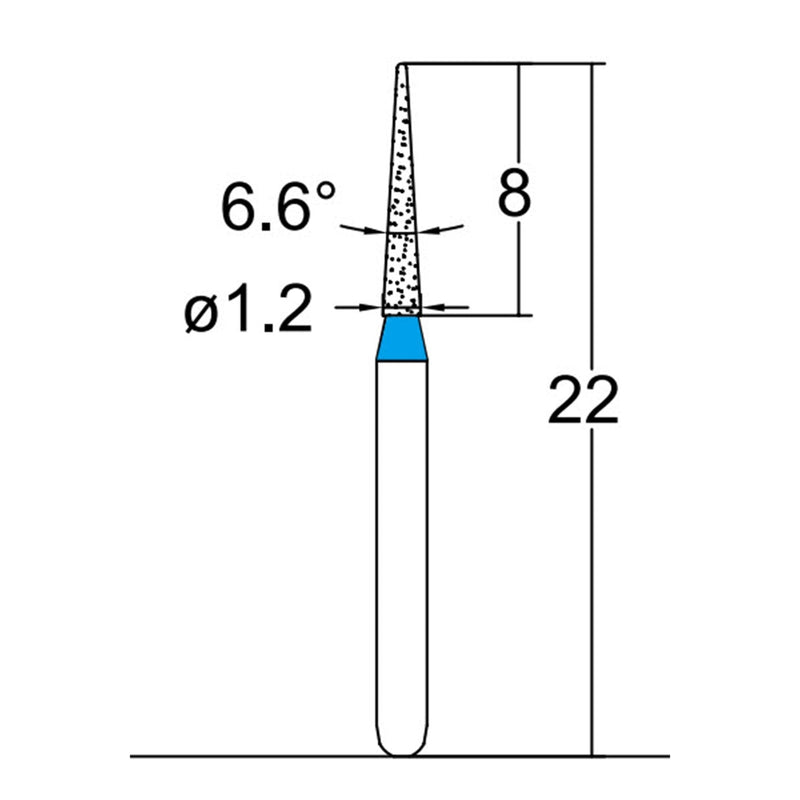 Conical Pointed, Slender 1.2 mm Dia. Medium Grit Diamond Bur 5 per pack. 164.12M2
