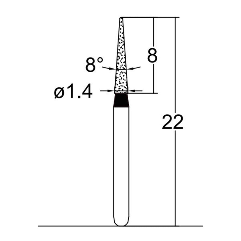 Conical Pointed, Slender 1.4 mm Dia. Extra Coarse Grit Diamond Bur 5 per pack. 164.14EC1