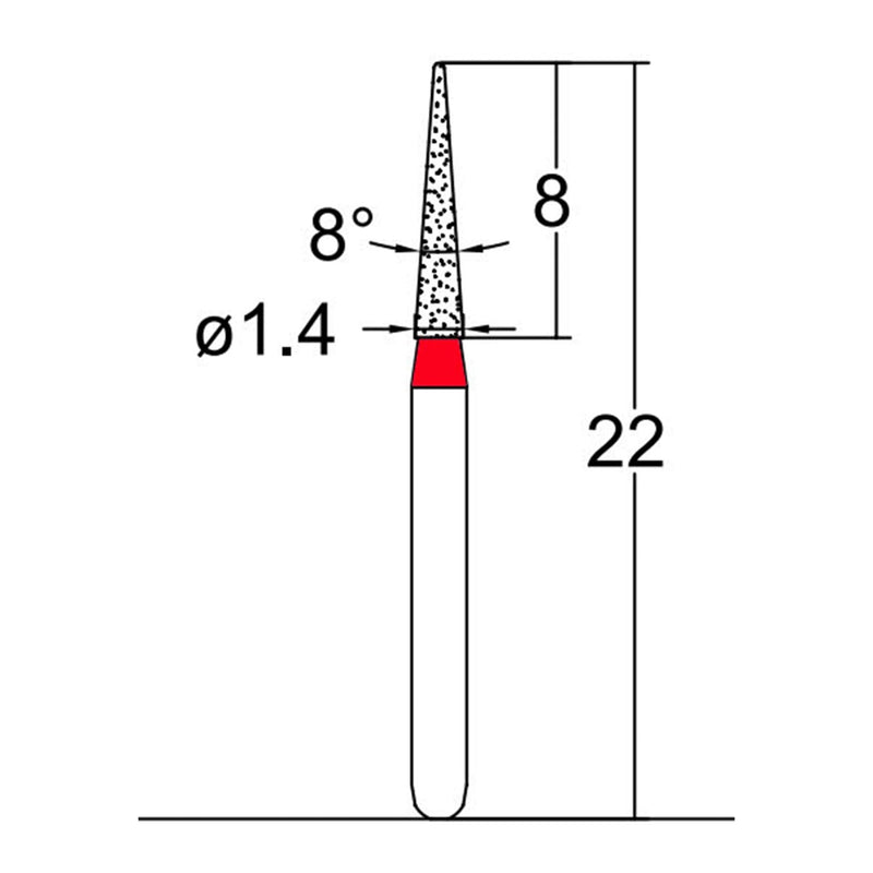 Conical Pointed, Slender 1.4 mm Dia. Fine Grit Diamond Bur 5 per pack. 164.14F1