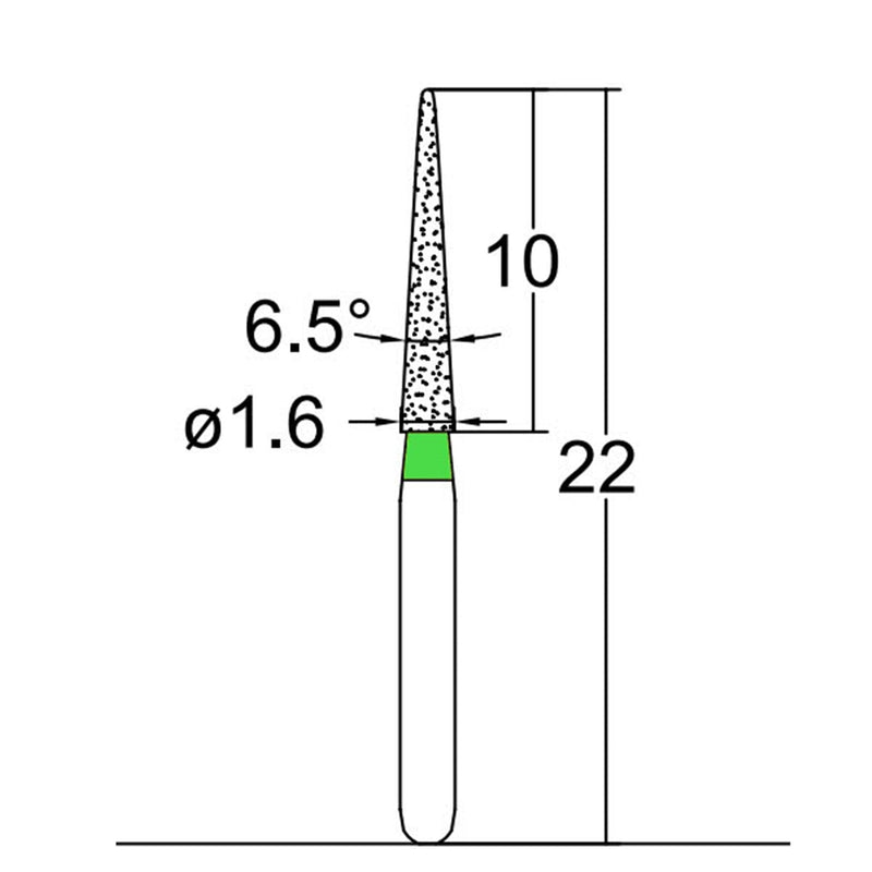 Conical Pointed, Slender 1.6 mm Dia. Coarse Grit Diamond Bur 5 per pack. 164.16C1