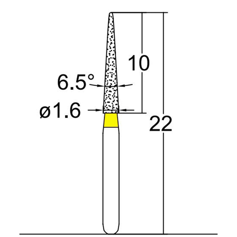 Conical Pointed, Slender 1.6 mm Dia. Extra Fine Grit Diamond Bur 5 per pack. 164.16EF1