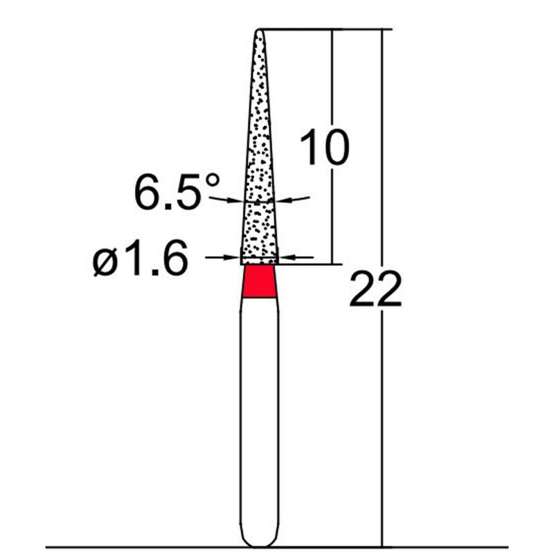 Conical Pointed, Slender 1.6 mm Dia. Fine Grit Diamond Bur 5 per pack. 164.16F1