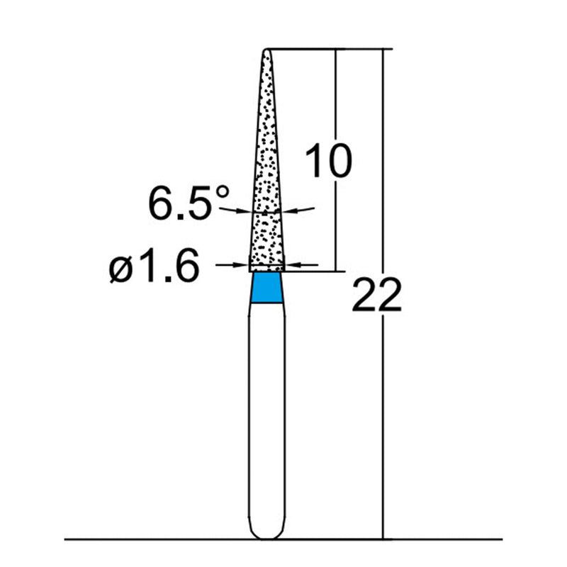 Conical Pointed, Slender 1.6 mm Dia. Medium Grit Diamond Bur 5 per pack. 164.16M1