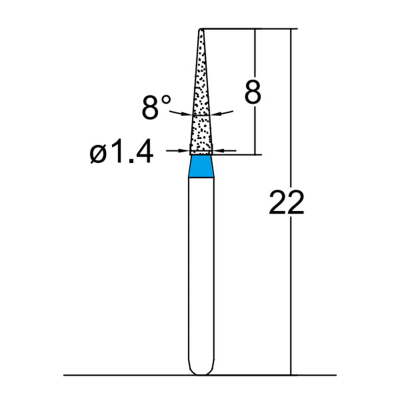 Conical Pointed, Slender1.4 mm Dia. Medium Grit Diamond Bur 5 per pack. 164.14M1