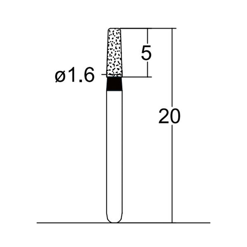 Conical, Round Edge 1.6 mm Dia. Extra Coarse Grit Diamond Bur 5 per pack. 584.16EC2