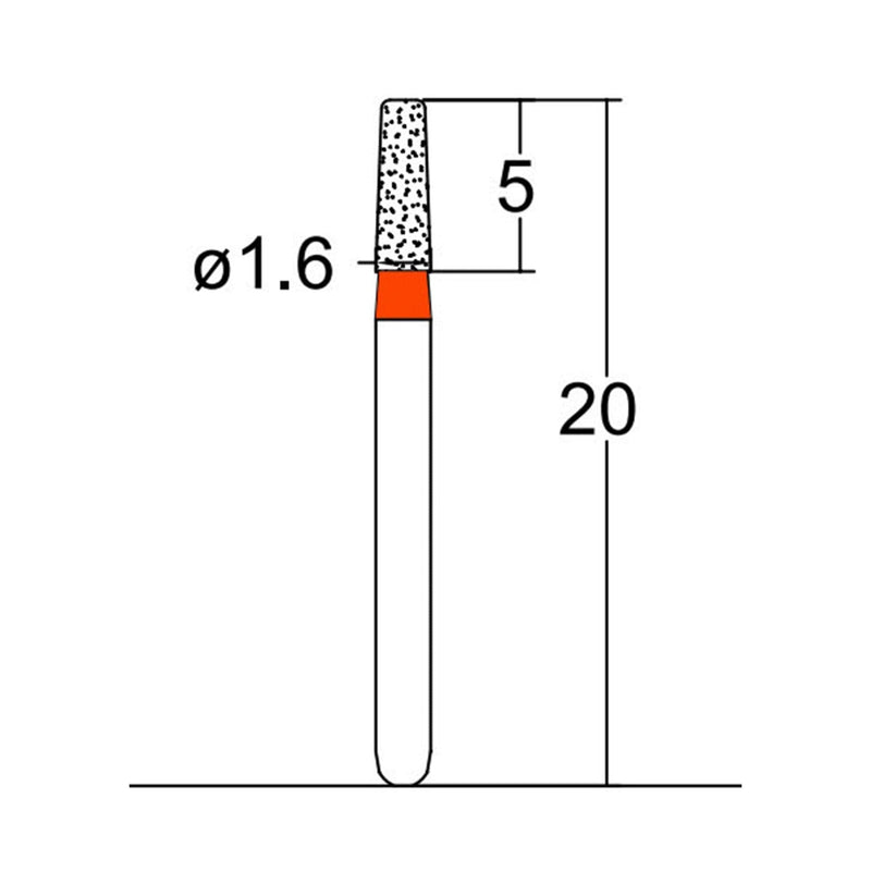 Conical, Round Edge 1.6 mm Dia. Fine Grit Diamond Bur 5 per pack. 584.16F2