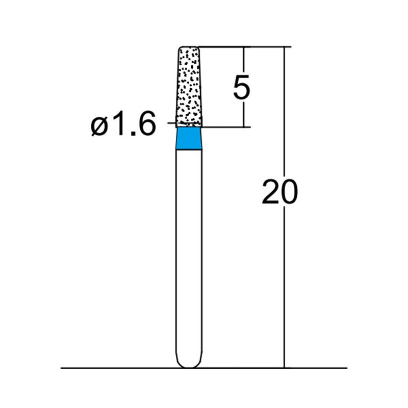 Conical, Round Edge 1.6 mm Dia. Medium Grit Diamond Bur 5 per pack. 584.16M2
