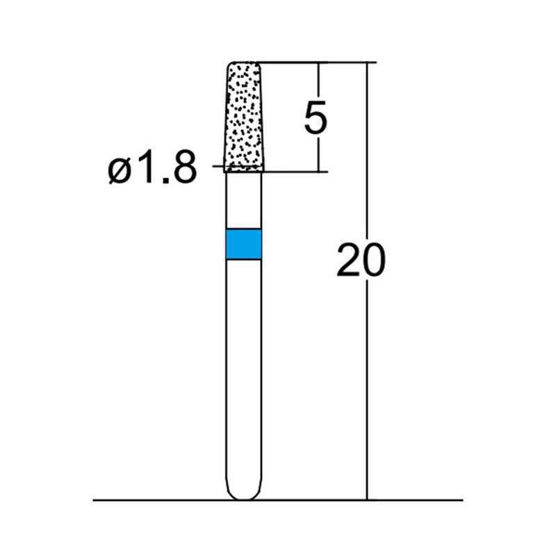 Conical, Round Edge 1.8 mm Dia. Medium Grit Diamond Bur 5 per pack. 584.18M2