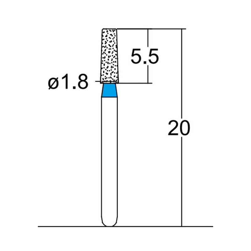 Conical, Round Edge 1.8 mm Dia. Medium Grit Diamond Bur 5 per pack. 584.18M3