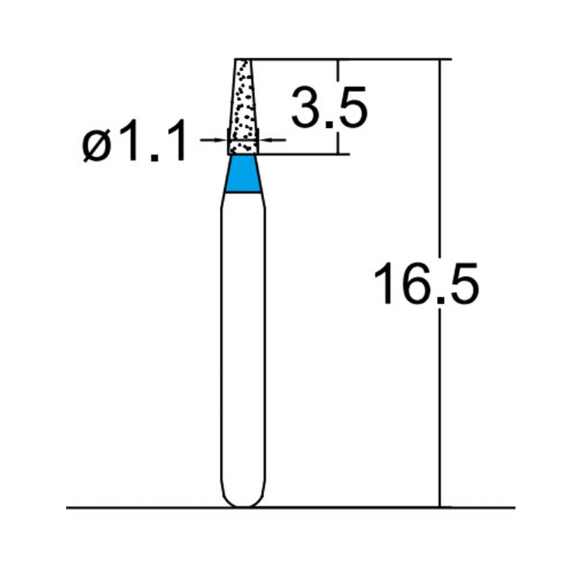 Conical, Truncated 1.1 mm Dia. Medium Grit Diamond Bur 5 per pack. 168.11M1