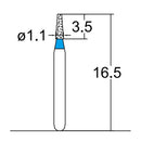 Conical, Truncated 1.1 mm Dia. Medium Grit Diamond Bur 5 per pack. 168.11M1S