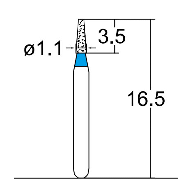 Conical, Truncated 1.1 mm Dia. Medium Grit Diamond Bur 5 per pack. 168.11M1S