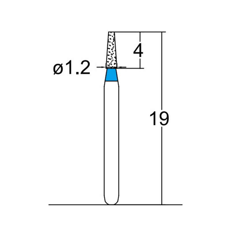 Conical, Truncated 1.2 mm Dia. Medium Grit Diamond Bur 5 per pack. 168.12M1