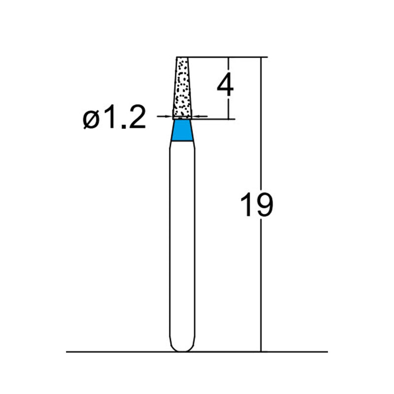 Conical, Truncated 1.2 mm Dia. Medium Grit Diamond Bur 5 per pack. 168.12M2