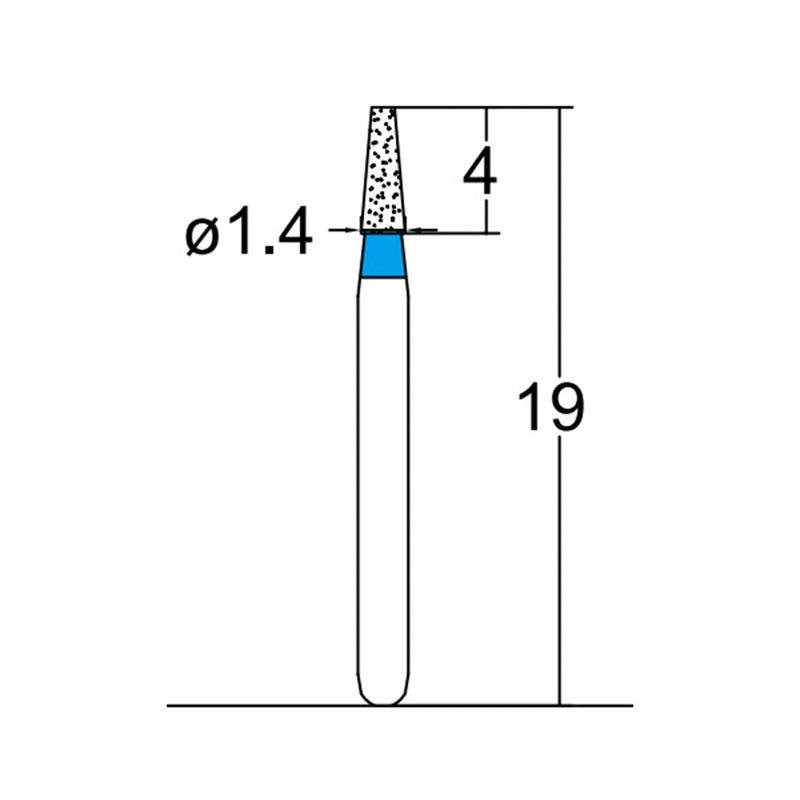 Conical, Truncated 1.4 mm Dia. Medium Grit Diamond Bur 5 per pack. 168.14M1