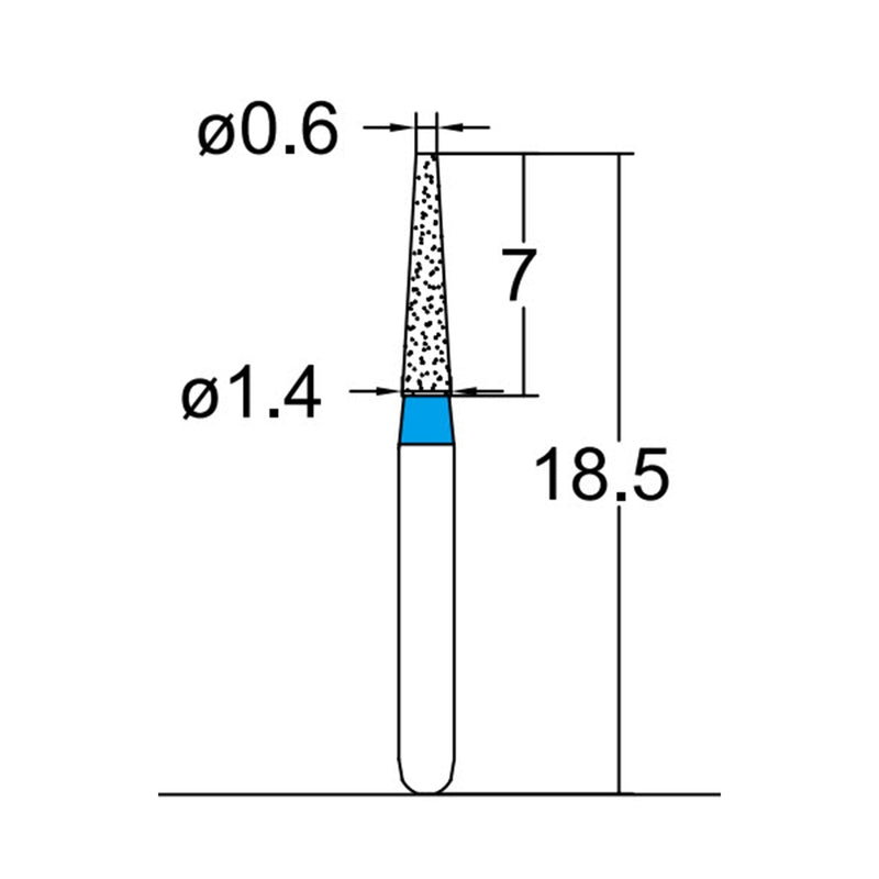 Conical, Truncated 1.4 mm Dia. Medium Grit Diamond Bur 5 per pack. 168.14M3S