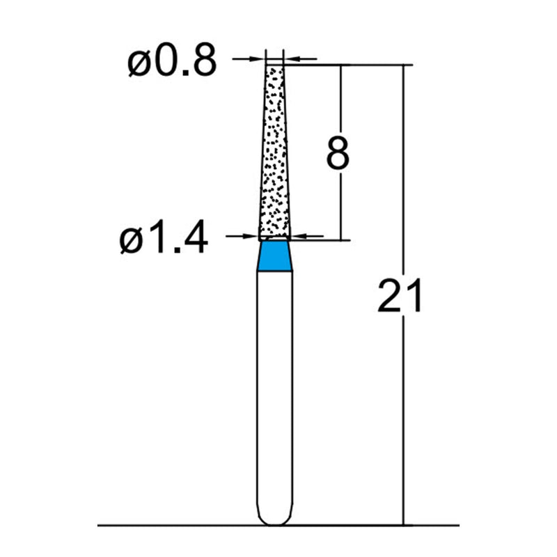 Conical, Truncated 1.4 mm Dia Medium Grit Diamond Bur 5 per pack. 168.14M4