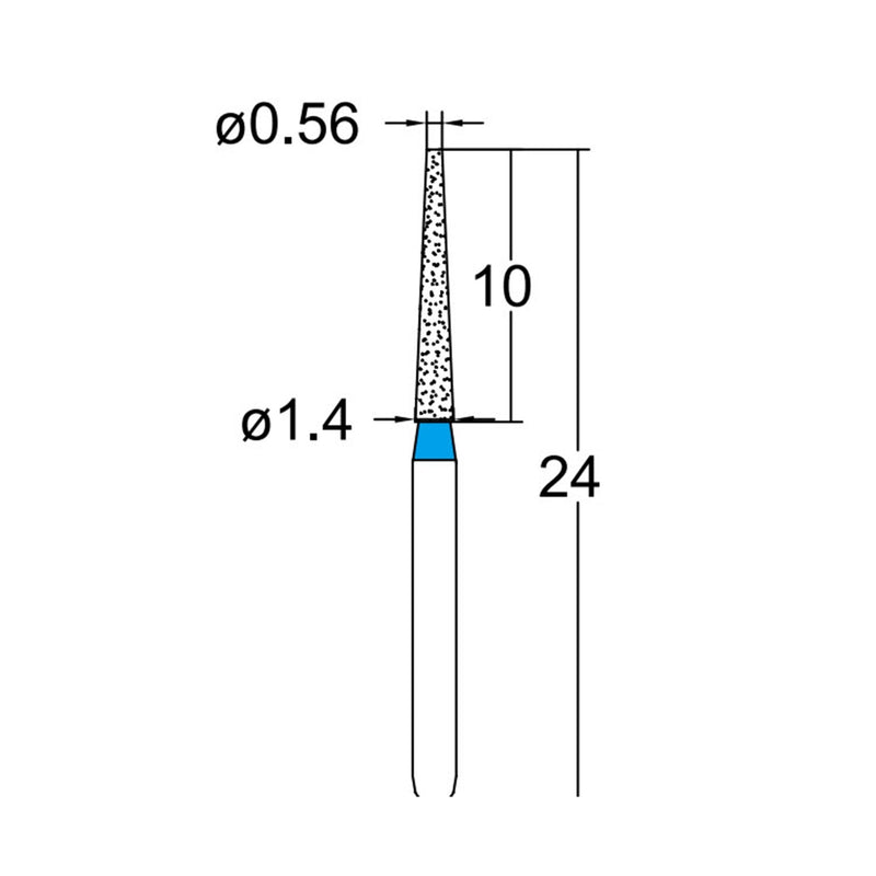 Conical, Truncated 1.4 mm Dia. Medium Grit Diamond Bur 5 per pack. 168.14M5