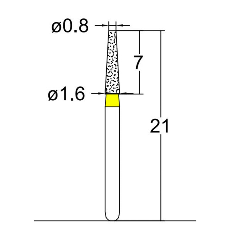Conical, Truncated 1.6 mm Dia. Extra Fine Grit Diamond Bur 5 per pack. 168.16EF2